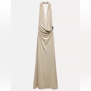 Zara Beige Backless Halter Dress